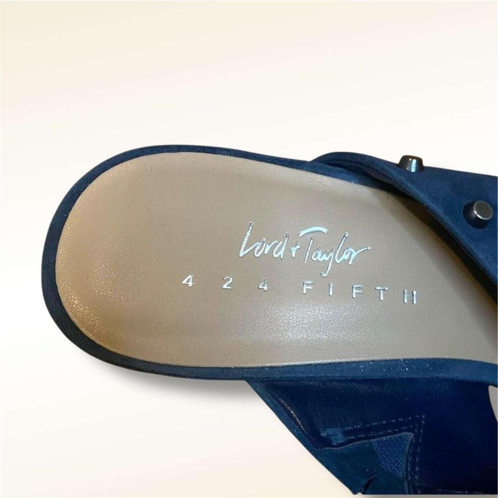 Lord & Taylor Blue Suede Studded Block Heels - Picture 4 of 6